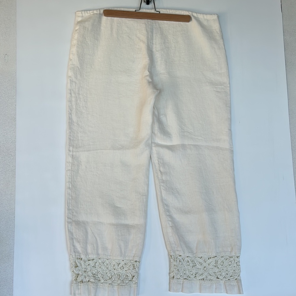🌼3 for $15🌼 Debbie Shuchat 100% Linen Fully Lines Lace Cuff Wide Leg Pants - Picture 3 of 11
